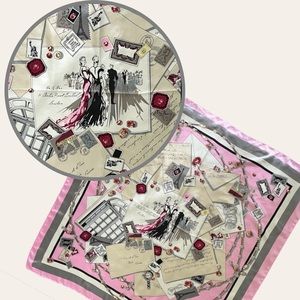 vintage Mosi satin sheen scarf Elegant Travelers pink gray